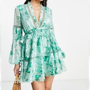 Lace satin mini floral dress